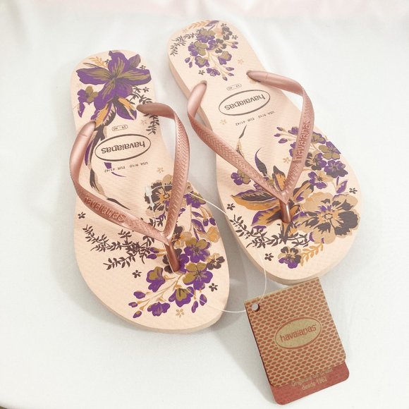 Havaianas Shoes - Havaianas Slim Organic Ballet Rose Pink Retro Metallic Sandals NWT Size 9/10